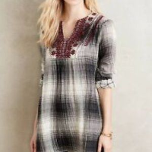 Anthropologie Embroidered Flannel Tunic